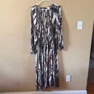 H&M | Dresses | Hm Brown And Black Long Sleeve Sundress | Poshmark